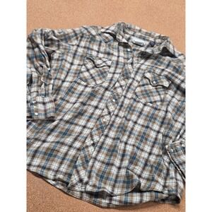 Wrangler Wrancher Shirt Mens XL Pearl Snap Button Up Plaid Western Cowboy Work